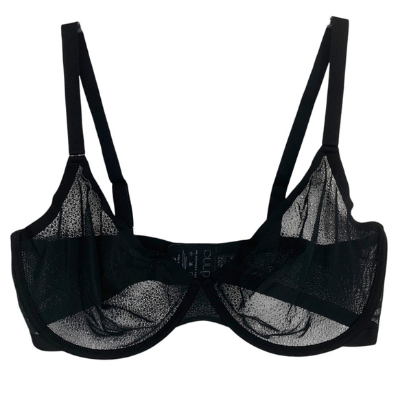 New Cuup The Plunge Black Sheer Mesh Bra Underwire Sz 38F 38 F NWOT - Picture 2 of 6